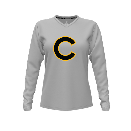 [FTLVCFGY-FYXS-LOGO2] Decker Comfort T-Shirt (Female Youth XS, Gray, V Neck, Logo 2, Long Sleeve)