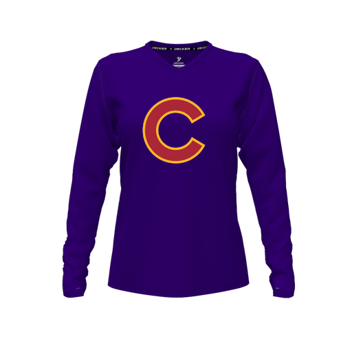 [FTLVCFPP-FYXS-LOGO1] Decker Comfort T-Shirt (Female Youth XS, Purple, V Neck, Logo 1, Long Sleeve)