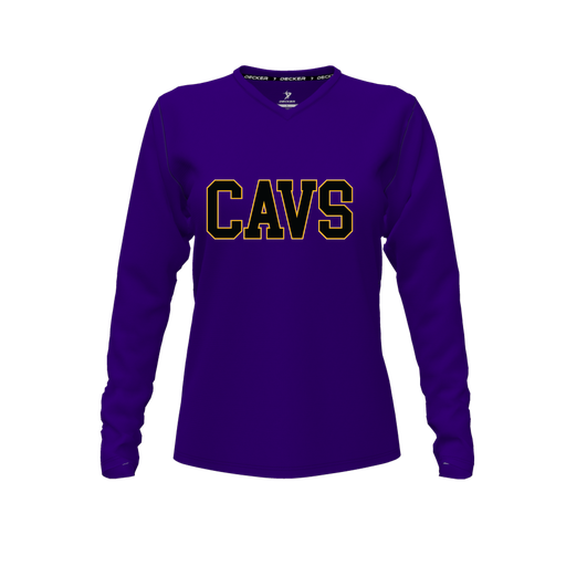 [CUS-DFW-TEES-CMF-VNK-LSL-PUR-FYXS-LOGO3] Decker Comfort T-Shirt (Female Youth XS, Purple, V Neck, Logo 3, Long Sleeve)